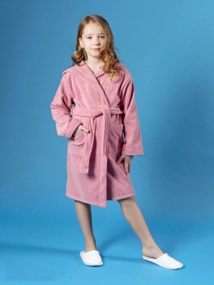 Детский махровый халат с капюшоном (Пудрово-розовый)