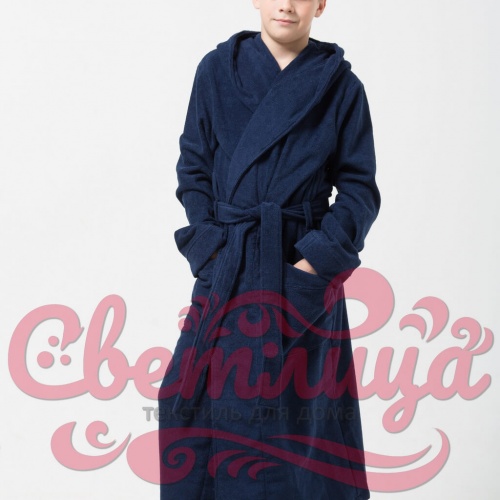 Подростковый махровый халат с шалькой (Темно-синий)